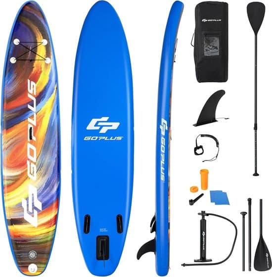 COSTWAY Opblaasbare Stand Up Paddle Board, 320 x 76 x 15cm, Staande Paddle Board, Opblaasbare Surfplank met Bonus SUP Accessoires & Draagtas, Verbreed Staande Boot met Afneembare Vinen, Vissen, Water Yoga