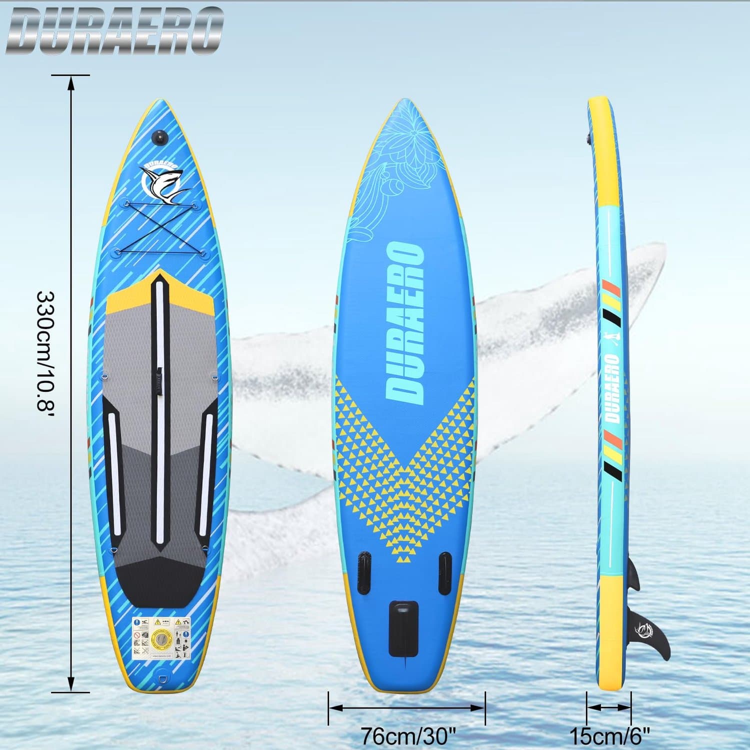 Opblaasbaar SUP Blauw 150 kg Draagkracht Polyester, 330×76 cm, max 150 kg