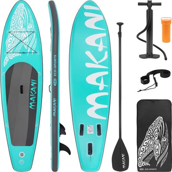 Stand Up Paddle opblaasbaar SUP Board Makani 320x80x15 cm in turquoise PVC, inclusief pomp en draagtas