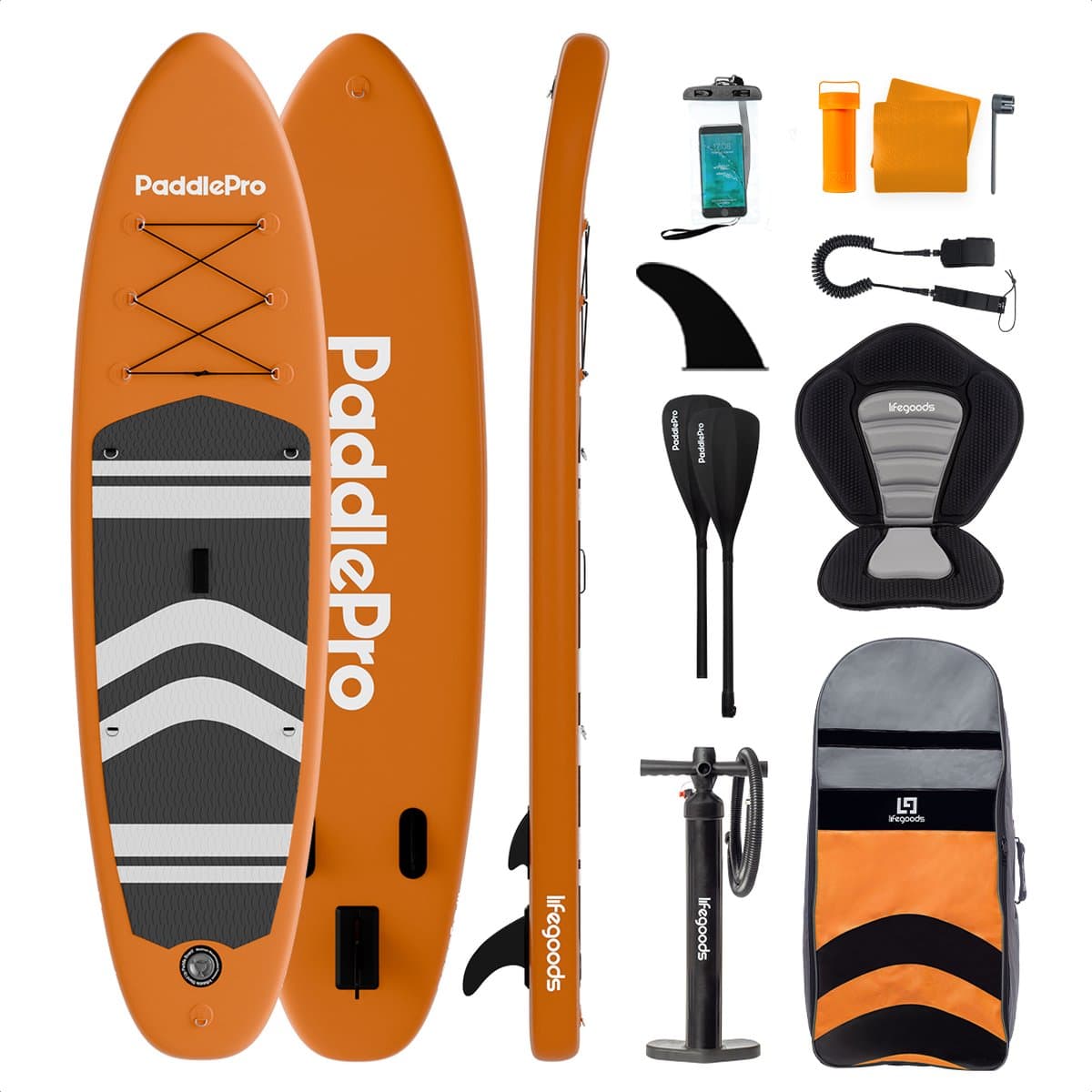 LifeGoods PaddlePro SUP Oranje, 320×81 cm, max 150 kg