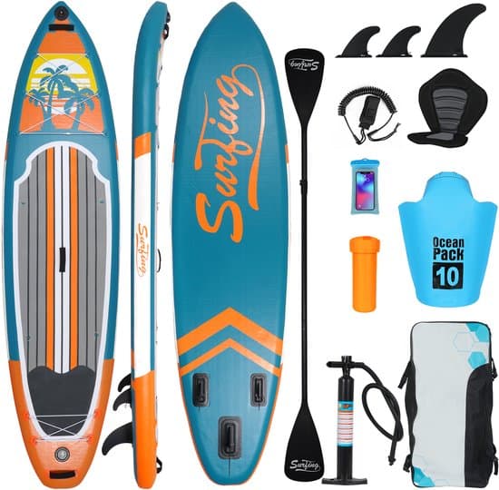Puluomis Opblaasbaar Paddle Board - Paddle SUP Board - met Zitje - Complete Set - Max. 150KG - 335x84cm - Blauwgroen