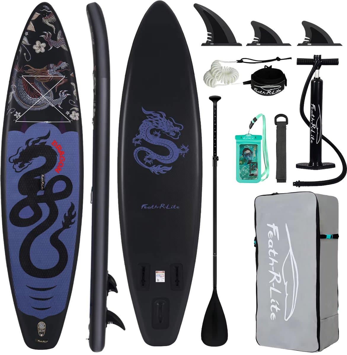 Funwater SUPFR17U SUP zwarte draak design 3, 350×83 cm