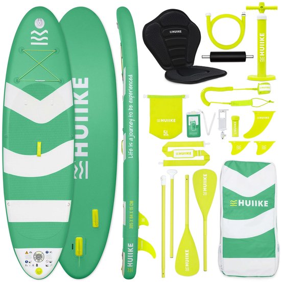HUIIKE SUP Board - Opblaasbaar Paddle Board met Accessoires, Peddel, Vinnen, Pomp - Stand Up Paddle met Hoge Stabiliteit - 305 x 84 x 15 cm - Max. 130 kg