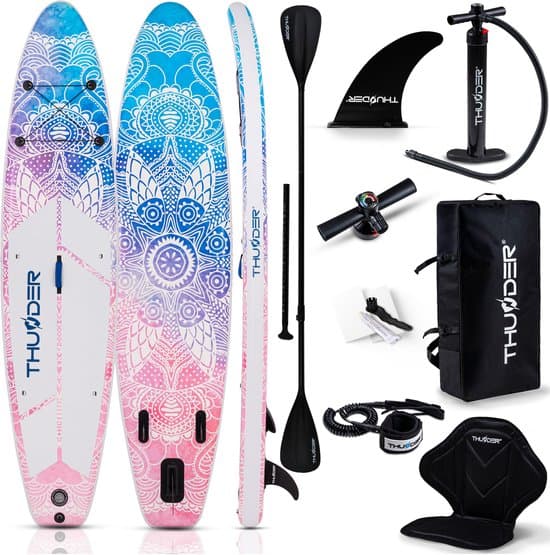 THUNDER® AURORA SUP Board Opblaasbare 350 cm met Kajakstoel – Complete Set met Pomp, Peddel & Accessoires