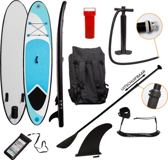 SUP Board Opblaasbaar 3m Paddle Board – Compleet set inclusief: Draagtas, Pomp Manometer, Verstelbare Peddel (170 - 220 cm), Waterdichte Telefoonhoes, Enkelkoord, Reparatiekit - Blauw