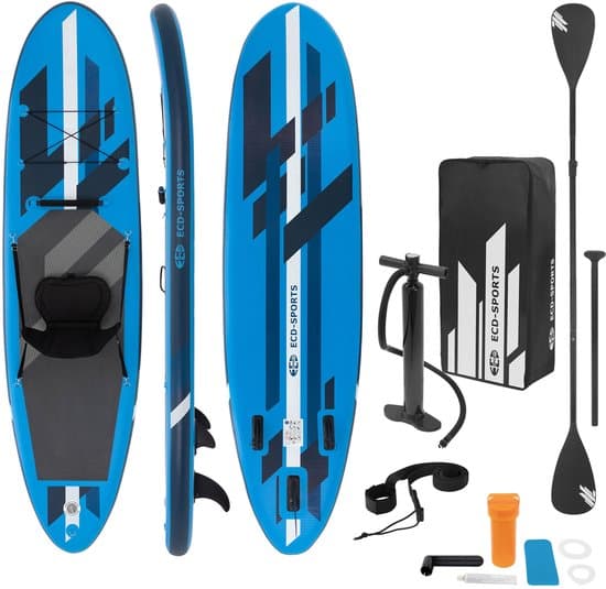 Opblaasbare Stand Up Paddle Board Blauw 305 x 78 x 15 cm Kajakzitje incl. pomp en draagtas, gemaakt van PVC en EVA