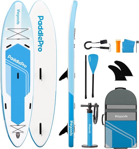 LifeGoods SUP Board Tandem - 2 Personen - 220 KG Draagkracht - 381 x 86 cm - Opblaasbaar - Compleet Sup pakket - Sky Blue