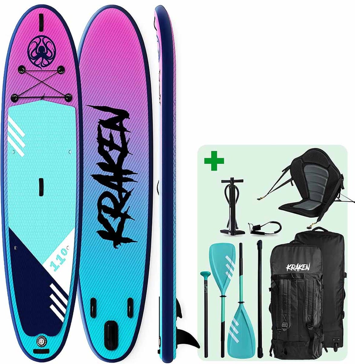 Kraken Dubbellaags SUP 11’0 Sky Premium Double, 335×81 cm, max 180 kg