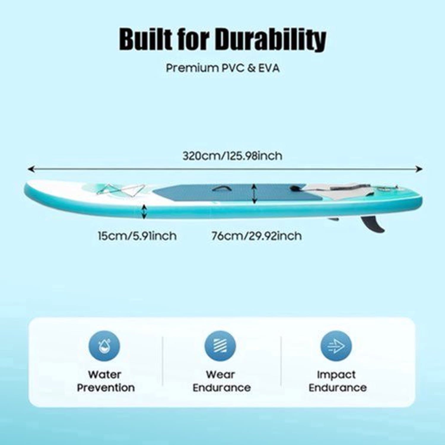 Stand Up Blauwgroen Wit SUP PVC Materiaal, 320×76 cm