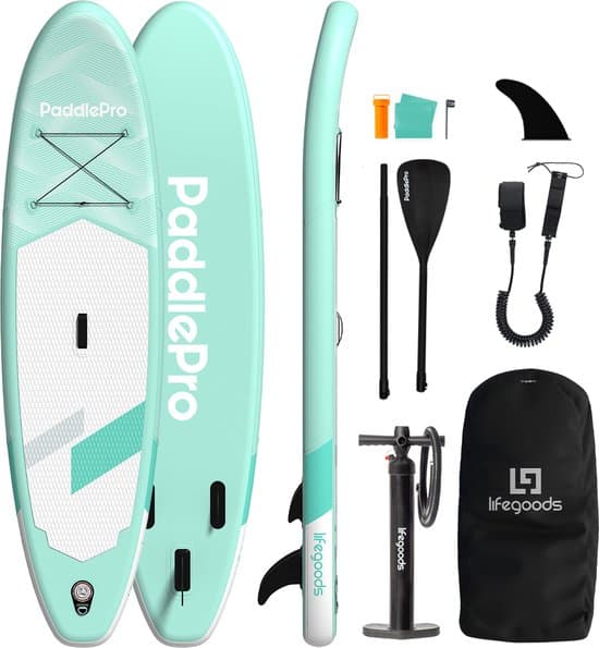 LifeGoods SUP Board Allround Compact - 100 KG Draagkracht - 300 x 76 cm - Opblaasbaar - Compleet SUP pakket - Pastelgroen