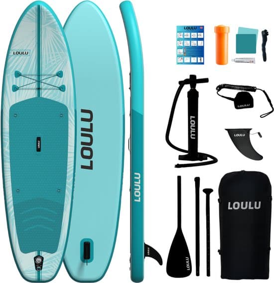 LOULU SUP Board Set - Allround - Compleet Pakket - Opblaasbaar Paddle Board - 315x84cm - Aqua Blauw - 150kg