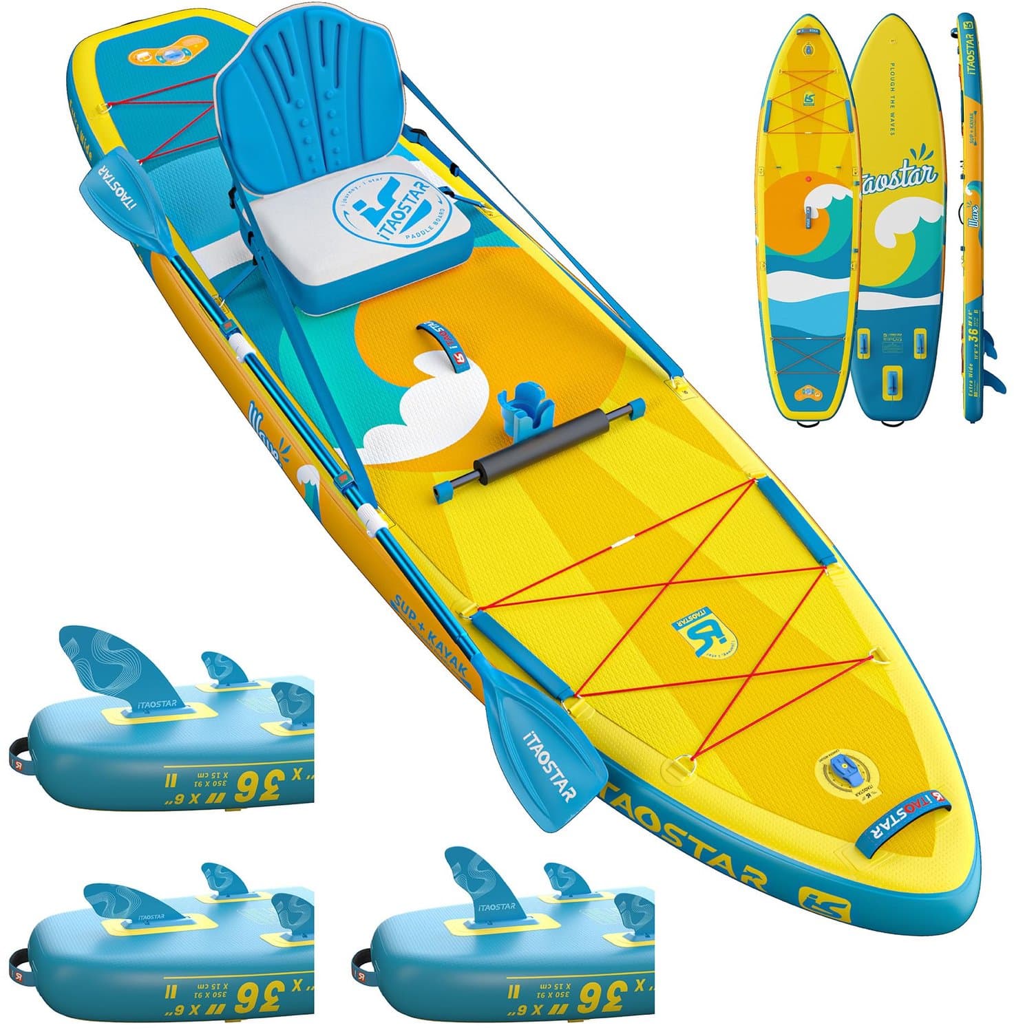 Opblaasbaar SUP Geel Extra Breed 6 Inch Dikte, 351×91 cm