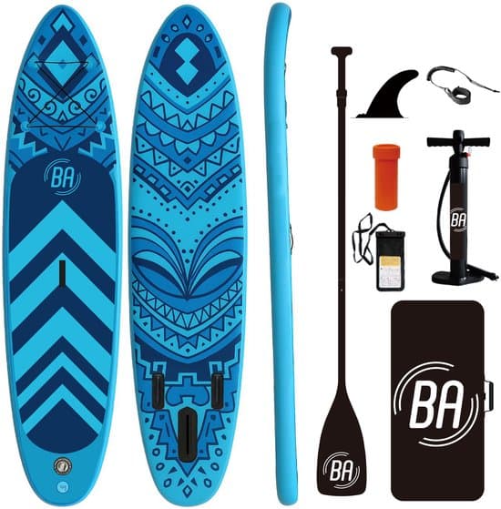 Best Active Kaimana SUP Board - Opblaasbaar Paddle Board - Complete Set - Belastbaarheid Max. 150KG - 320x81x15cm - Met Pomp / Draagtas / Verstelbare Peddel / Enkelkoord / Reparatiekit - Blauw