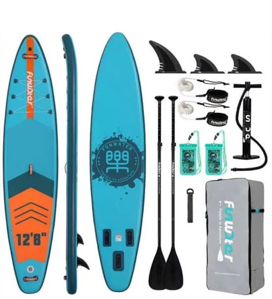 Novari Stand-up paddle board - Opblaasbaar SUP board - Surfboard - Complete set - Draagkracht 150 kg - 385x85 cm - Blauw oranje