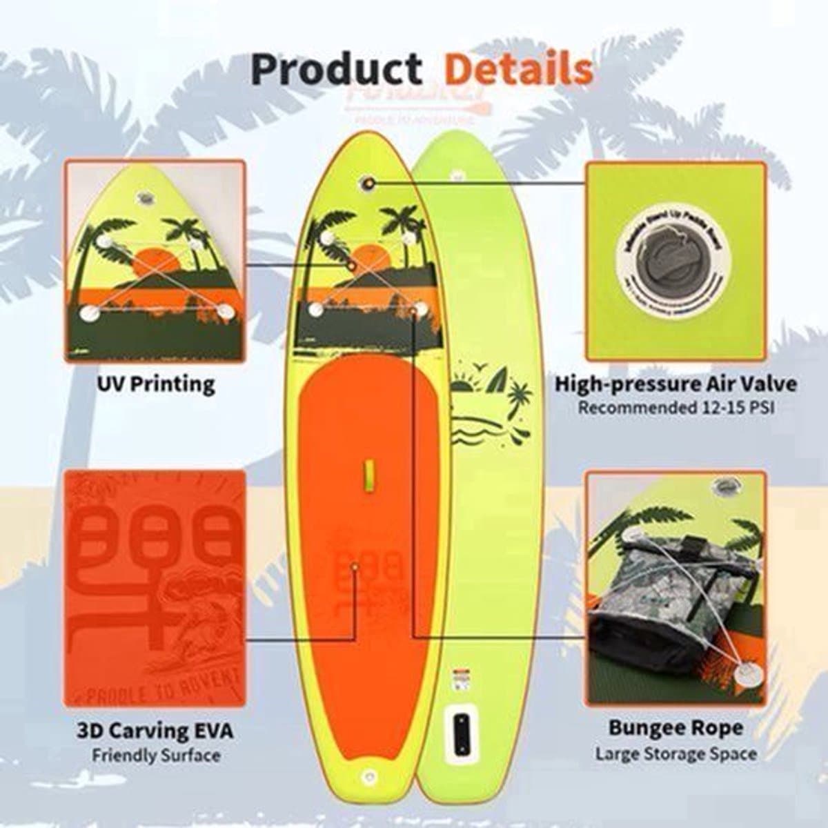 Supboard Peddelplank Surfplank Inc. Peddel, 335×84 cm